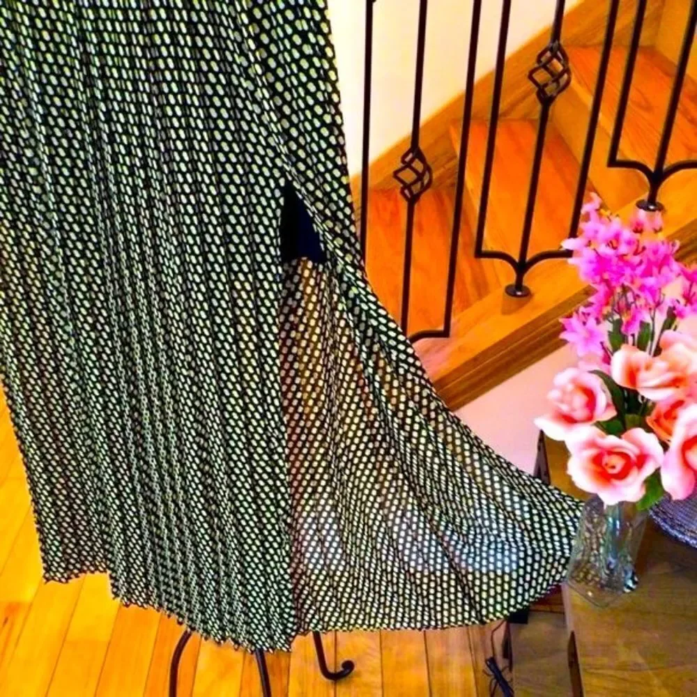 MICHAEL KORS YELLOW & BLACK POLKA DOT PLEATED MINI MAXI SKIRT W/FRONT SLIT NWT